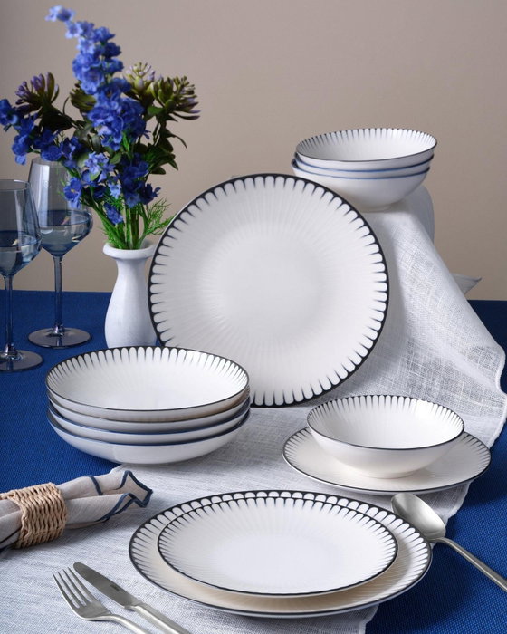 Hermia GBSATN24Y4R33063 Vajilla de Porcelana 24 Piezas Apta Lavavajillas y Microondas